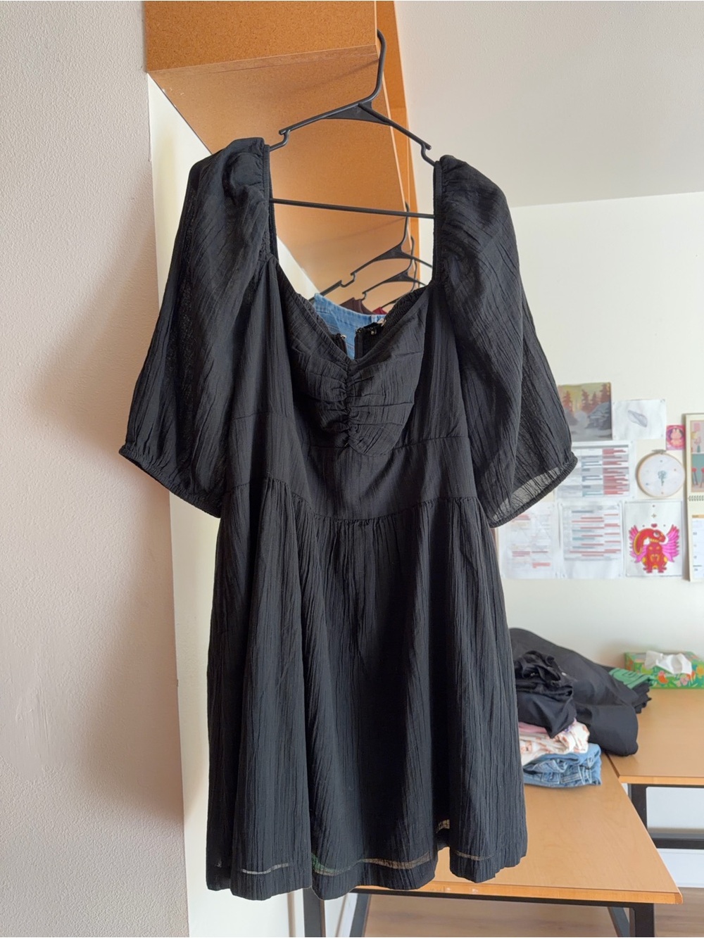 American Eagle Outfitters Black Puff Sleeve Empire Waist Dress - Picture 3 of 4